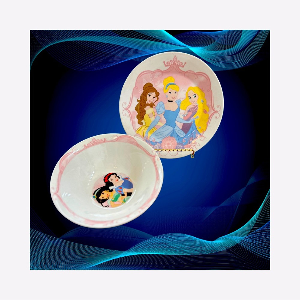 Disney Princess Porcelain Pink Ceramic 7.5” Plate & Bowl